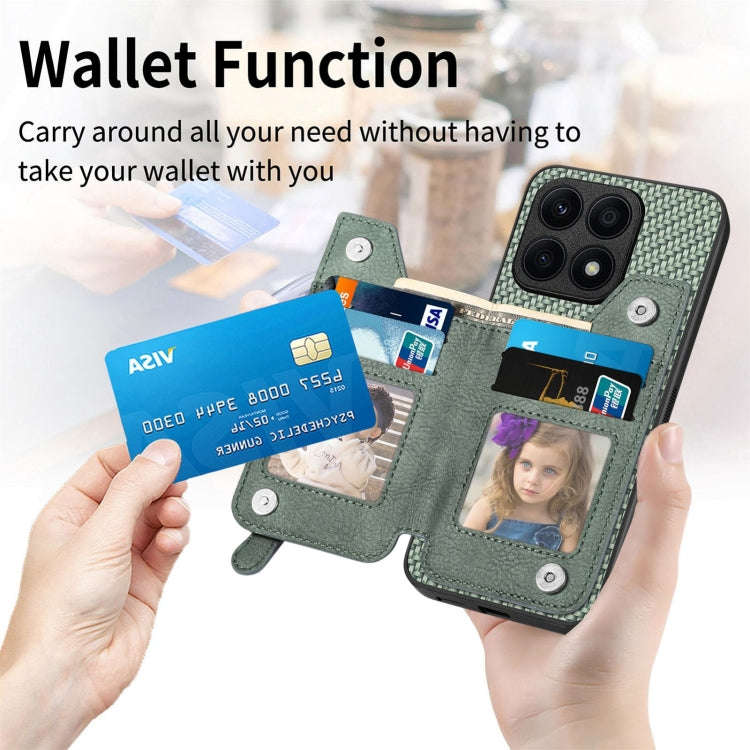 For Honor X8A Carbon Fiber Horizontal Flip Zipper Wallet Phone Case(Blue)