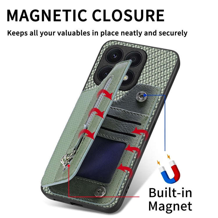 For Honor X8A Carbon Fiber Horizontal Flip Zipper Wallet Phone Case(Blue)