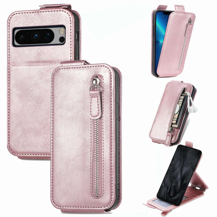 For Google Pixel 8 Pro Zipper Wallet Vertical Flip Leather Phone Case(Pink)