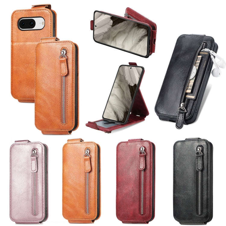 For Google Pixel 8 Pro Zipper Wallet Vertical Flip Leather Phone Case(Pink)
