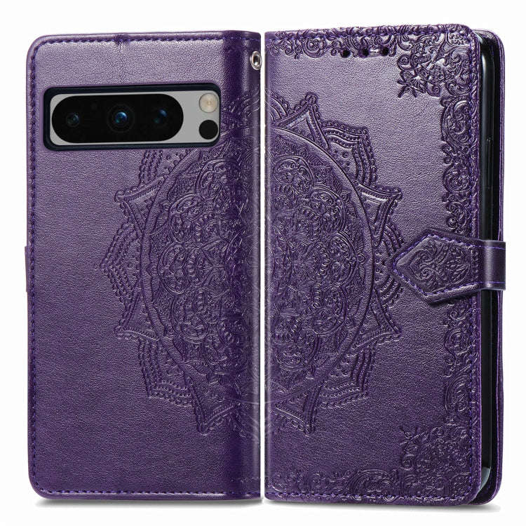 For Google Pixel 8 Pro Mandala Flower Embossed Leather Phone Case(Purple)
