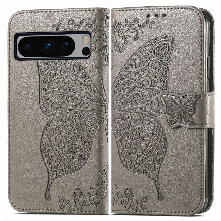 For Google Pixel 8 Pro Butterfly Love Flower Embossed Leather Phone Case(Gray)