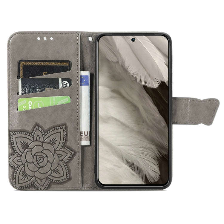 For Google Pixel 8 Butterfly Love Flower Embossed Leather Phone Case(Gray)