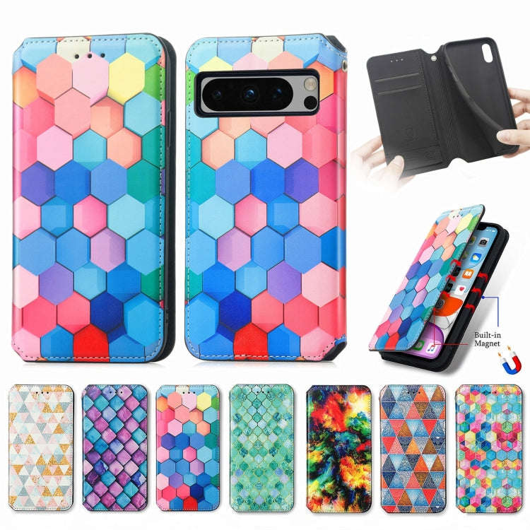 For Google Pixel 8 CaseNeo Colorful Magnetic RFID Anti-theft Leather Phone Case(Purple)