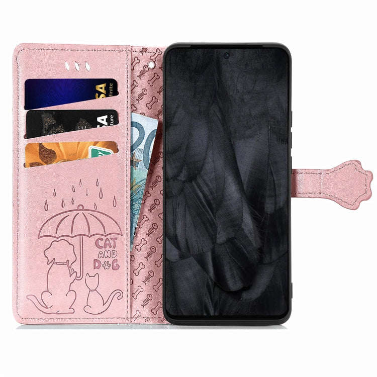 For Google Pixel 8 Pro Cute Cat and Dog Embossed Leather Phone Case(Rose Gold)