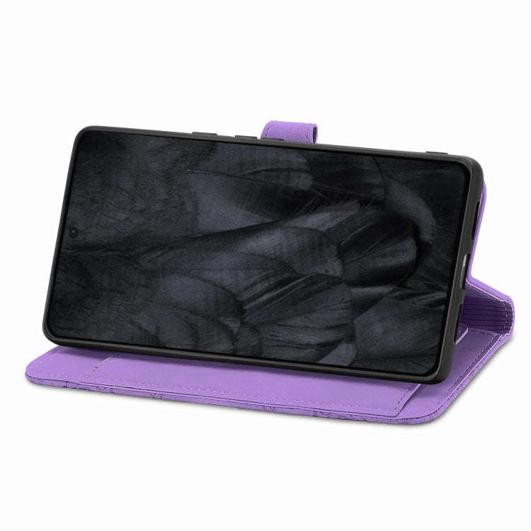 For Google Pixel 8 Pro Embossed Flower Zipper Leather Phone Case(Purple)