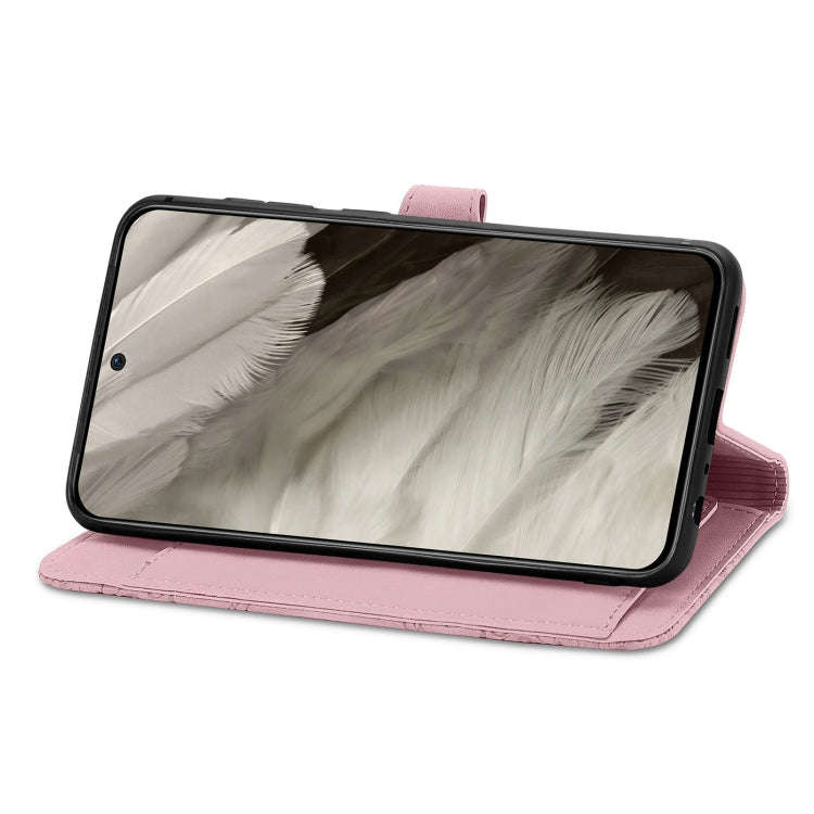 For Google Pixel 8 Embossed Flower Zipper Leather Phone Case(Pink)