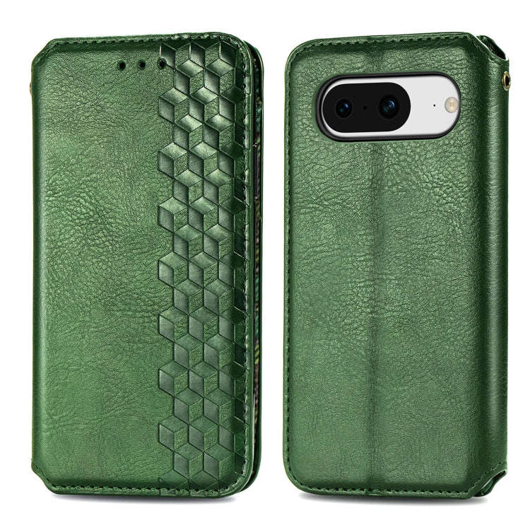 For Google Pixel 8 Cubic Grid Pressed Magnetic Leather Phone Case(Green)
