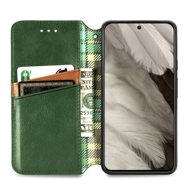 For Google Pixel 8 Cubic Grid Pressed Magnetic Leather Phone Case(Green)