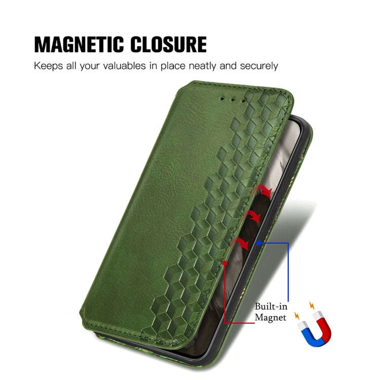 For Google Pixel 8 Cubic Grid Pressed Magnetic Leather Phone Case(Green)