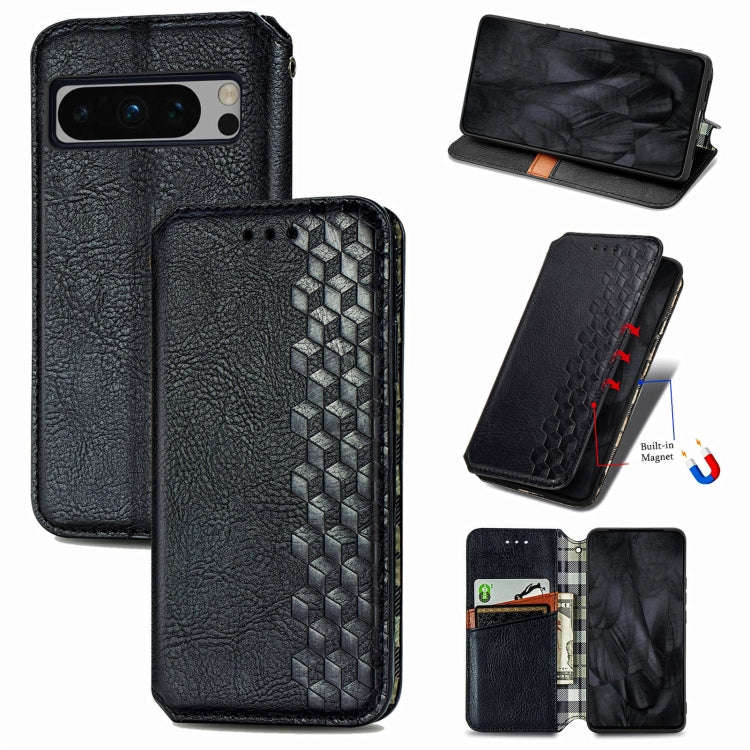 For Google Pixel 8 Pro Cubic Grid Pressed Magnetic Leather Phone Case(Black)