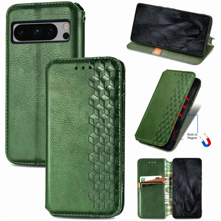 For Google Pixel 8 Pro Cubic Grid Pressed Magnetic Leather Phone Case(Green)