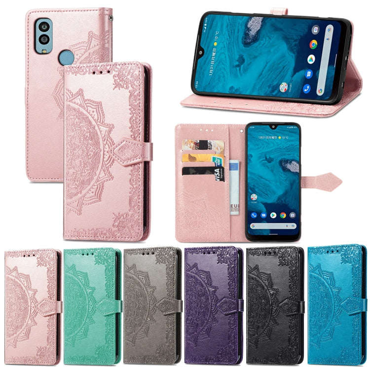 For Kyocera Android One S10 Mandala Flower Embossed Leather Phone Case(Purple)