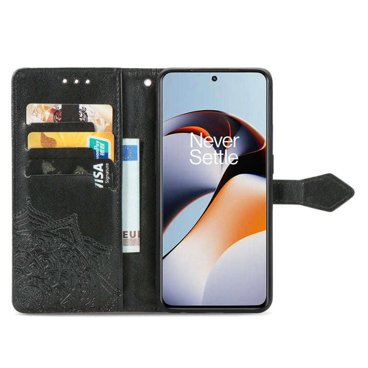 For OnePlus Ace 2 Mandala Flower Embossed Leather Phone Case(Black)