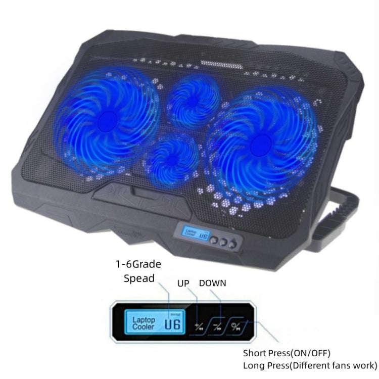 S18 Aluminum Four Fans Gaming Laptop Cooling Pad Foldable Holder with Wind Speed Display(Green)