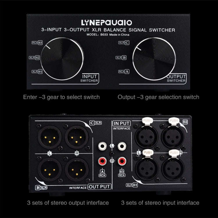 B033 3 Input To 3 Output Fully Balanced XLR Signal Passive Stereo Selector Switch Switcher
