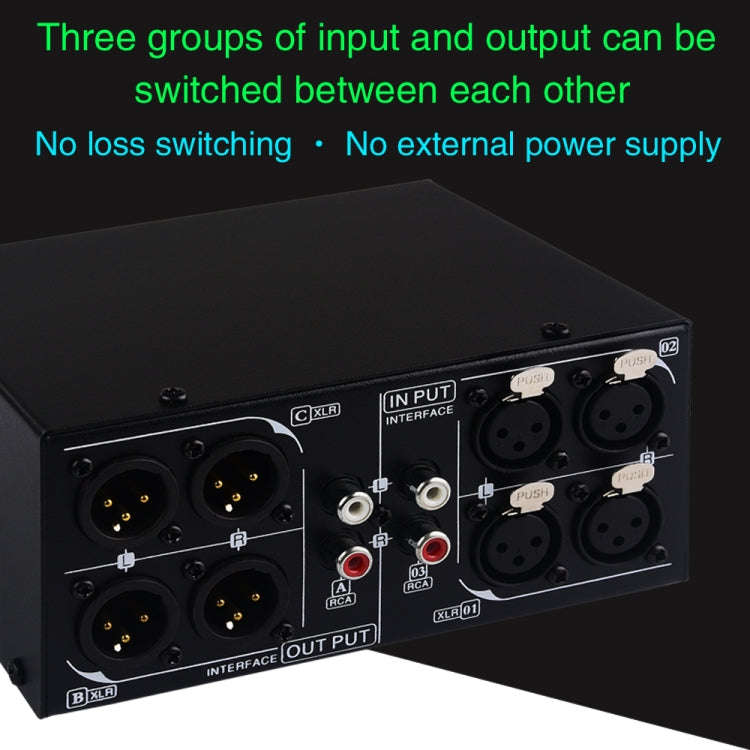 B033 3 Input To 3 Output Fully Balanced XLR Signal Passive Stereo Selector Switch Switcher