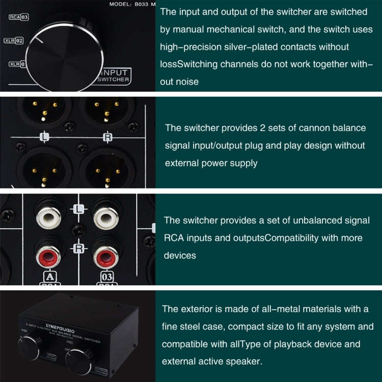 B033 3 Input To 3 Output Fully Balanced XLR Signal Passive Stereo Selector Switch Switcher