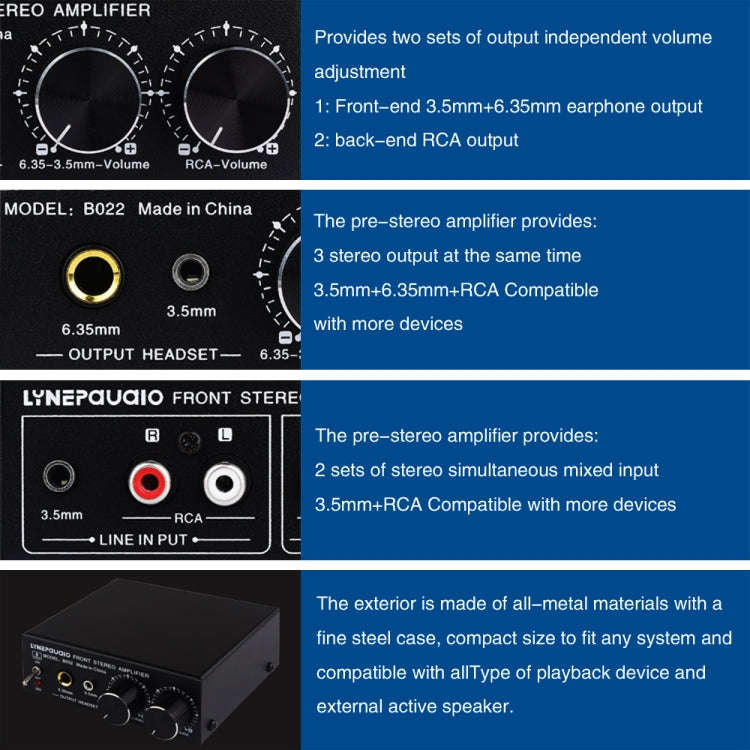 B022 Pre-Stereo Signal Amplifier Volume Booster Headphones Active Speaker Preamp Audio Amplifier
