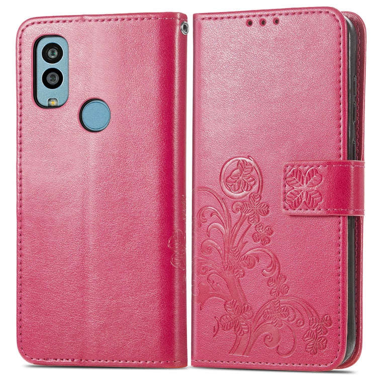 For Kyocera Android One S10 Four-leaf Clasp Embossed Buckle Leather Phone Case(Rose)