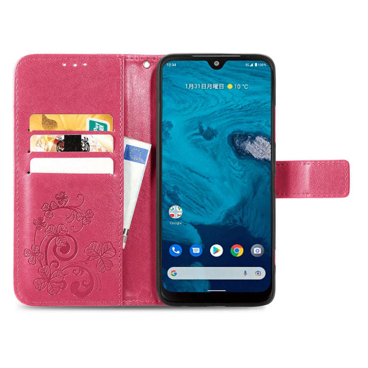 For Kyocera Android One S10 Four-leaf Clasp Embossed Buckle Leather Phone Case(Rose)
