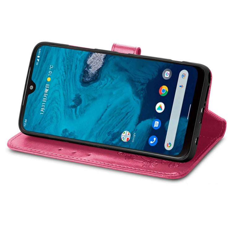 For Kyocera Android One S10 Four-leaf Clasp Embossed Buckle Leather Phone Case(Rose)