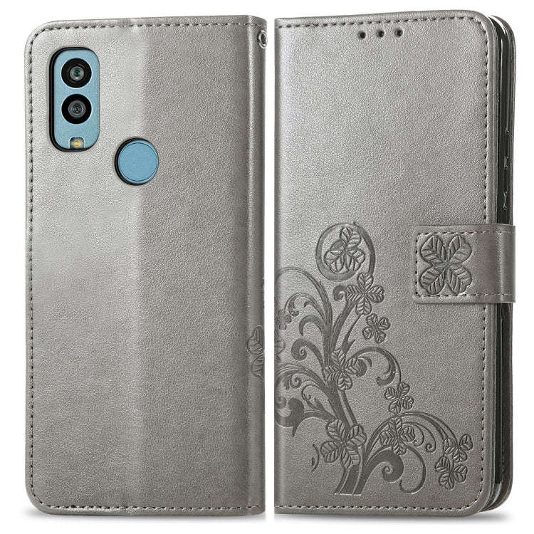 For Kyocera Android One S10 Four-leaf Clasp Embossed Buckle Leather Phone Case(Gray)