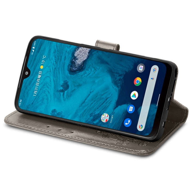 For Kyocera Android One S10 Four-leaf Clasp Embossed Buckle Leather Phone Case(Gray)