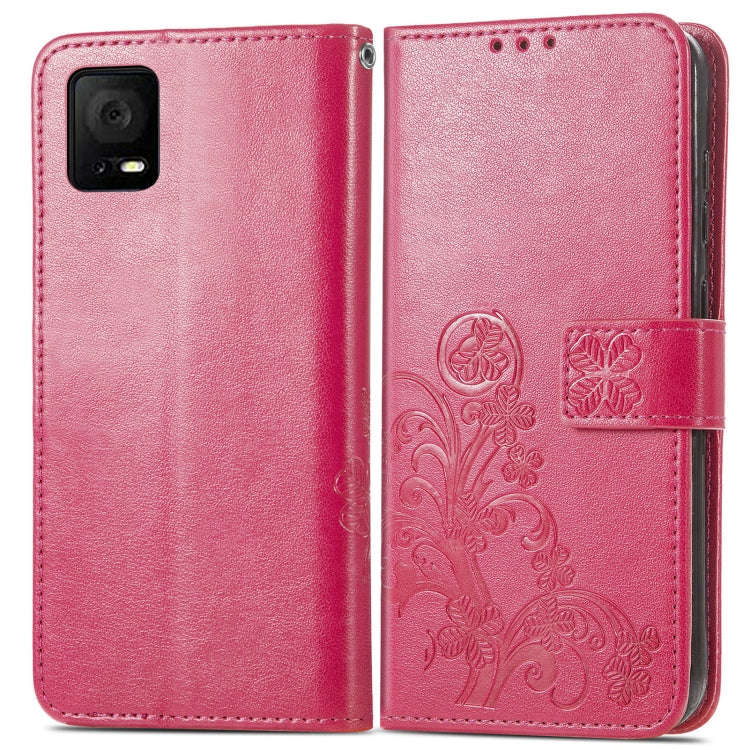 For TCL 405 Four-leaf Clasp Embossed Buckle Leather Phone Case(Rose)