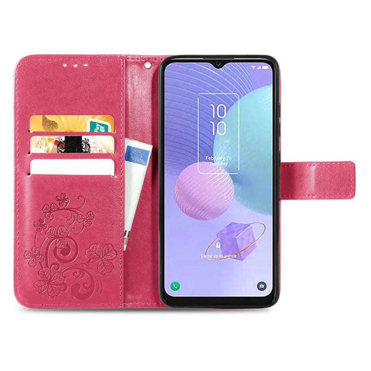 For TCL 405 Four-leaf Clasp Embossed Buckle Leather Phone Case(Rose)