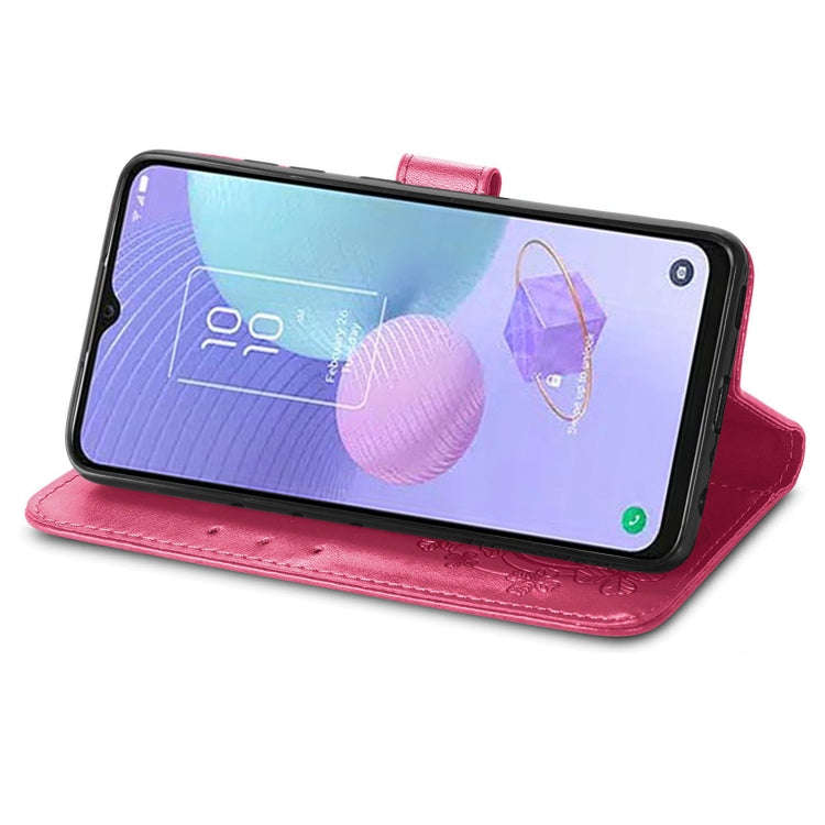 For TCL 405 Four-leaf Clasp Embossed Buckle Leather Phone Case(Rose)