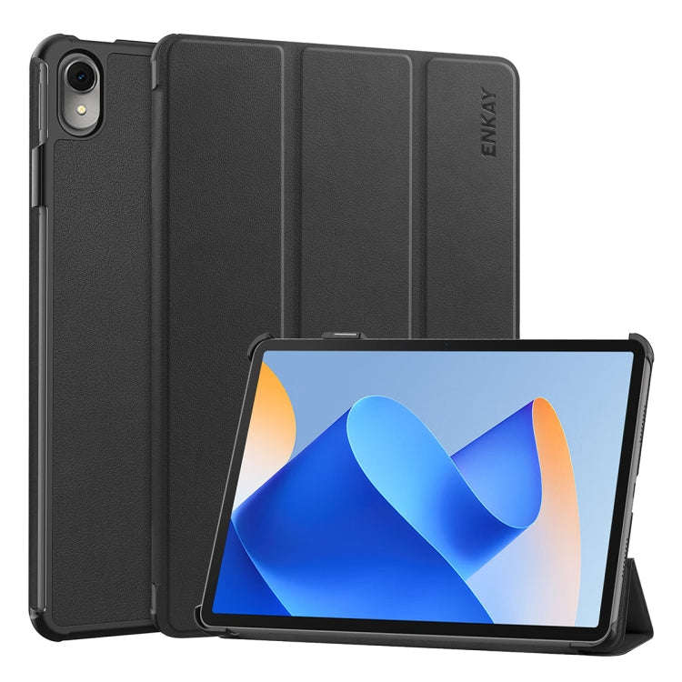 For Huawei MatePad 11 2023 ENKAY Tri-fold Custer Texture Leather Stand Smart Case(Black)