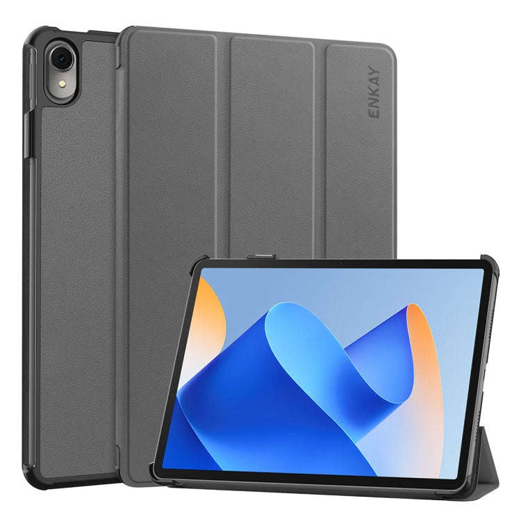 For Huawei MatePad 11 2023 ENKAY Tri-fold Custer Texture Leather Stand Smart Case(Grey)