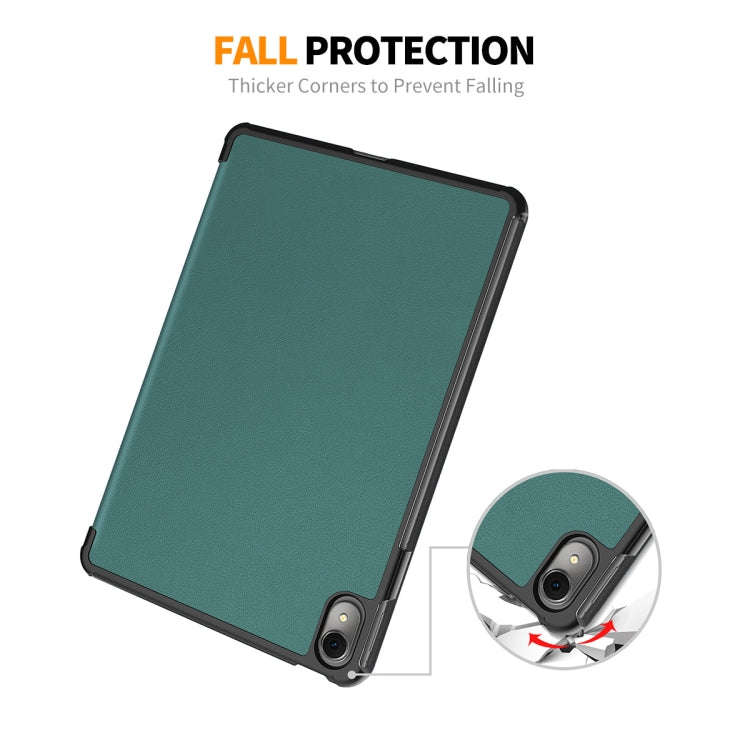 For Huawei MatePad 11 2023 ENKAY Tri-fold Custer Texture Leather Stand Smart Case(Dark Green)