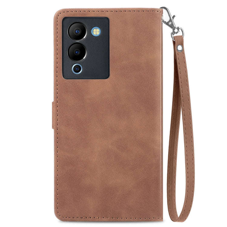 For Infinix Note 12 G96 Embossed Flower Zipper Leather Phone Case(Brown)