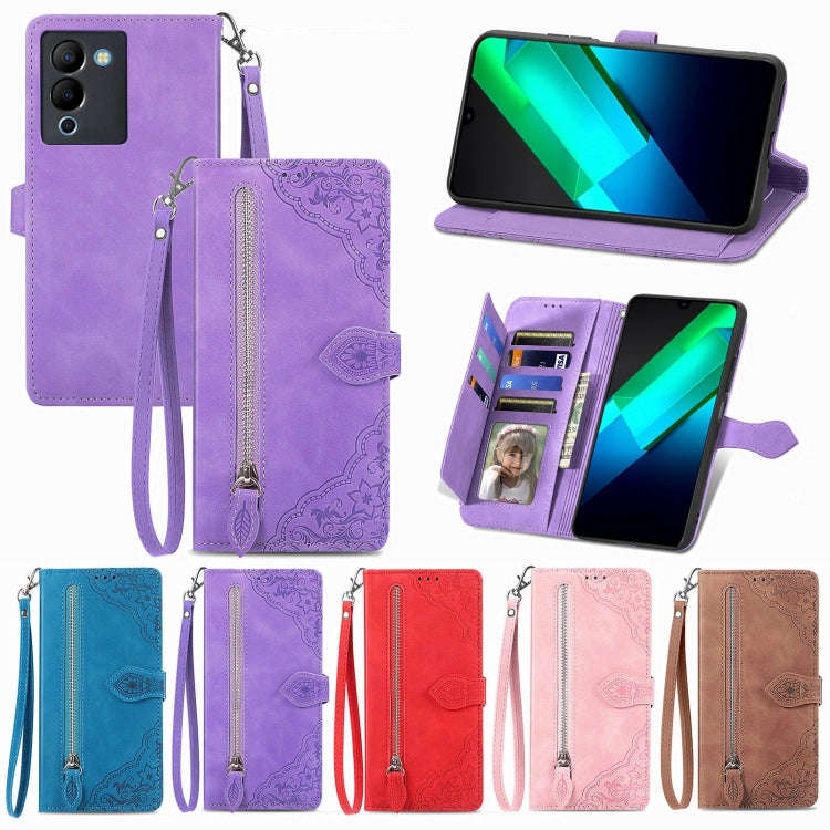 For Infinix Note 12 G96 Embossed Flower Zipper Leather Phone Case(Brown)