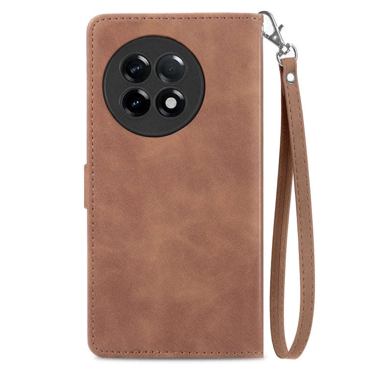 For OnePlus Ace 2 Embossed Flower Zipper Leather Phone Case(Brown)