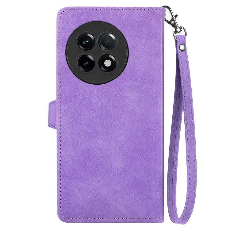 For OnePlus Ace 2 Embossed Flower Zipper Leather Phone Case(Purple)