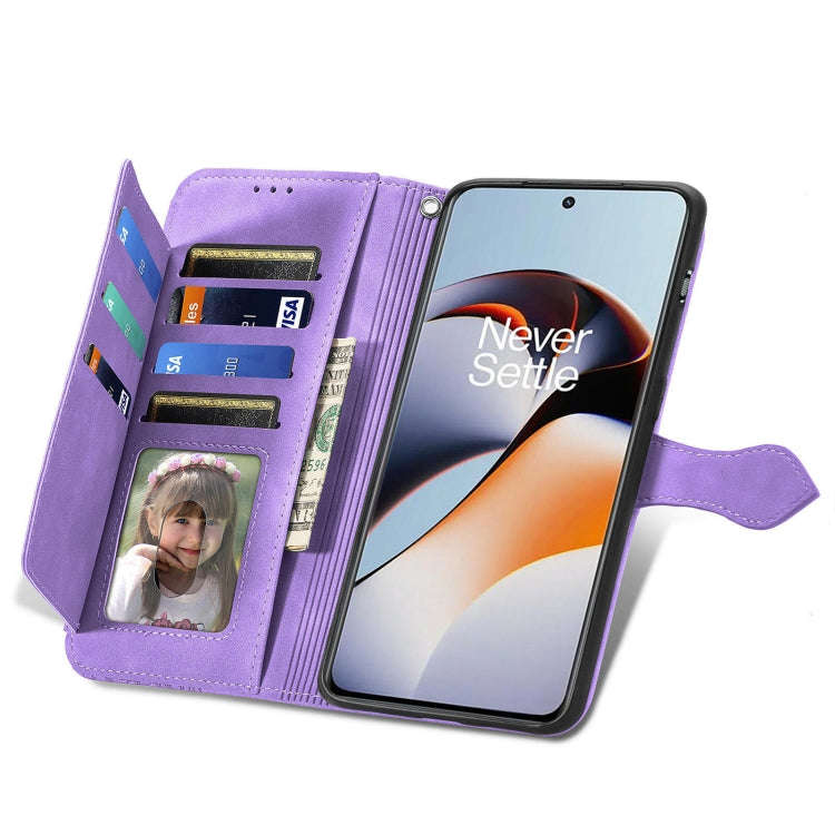 For OnePlus Ace 2 Embossed Flower Zipper Leather Phone Case(Purple)