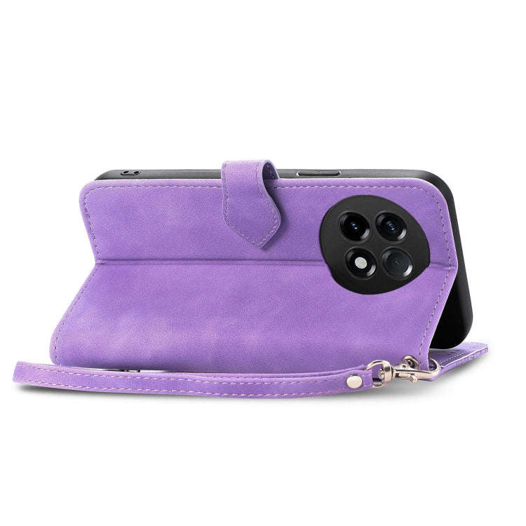 For OnePlus Ace 2 Embossed Flower Zipper Leather Phone Case(Purple)