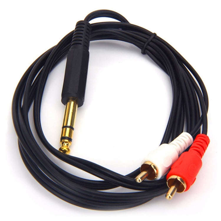 JUNSUNMAY 6.35mm Male TRS Stereo Plug to 2 RCA Phono Male Audio Cable Connector, Length:0.2m
