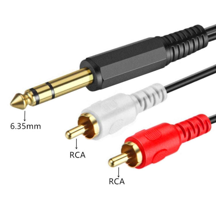 JUNSUNMAY 6.35mm Male TRS Stereo Plug to 2 RCA Phono Male Audio Cable Connector, Length:0.2m