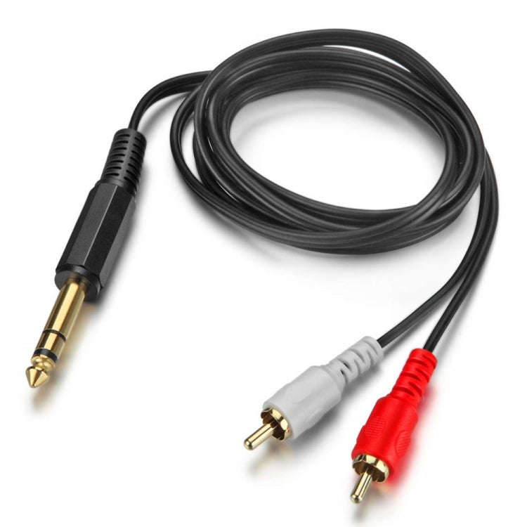 JUNSUNMAY 6.35mm Male TRS Stereo Plug to 2 RCA Phono Male Audio Cable Connector, Length:1.5m