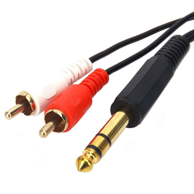 JUNSUNMAY 6.35mm Male TRS Stereo Plug to 2 RCA Phono Male Audio Cable Connector, Length:1.5m