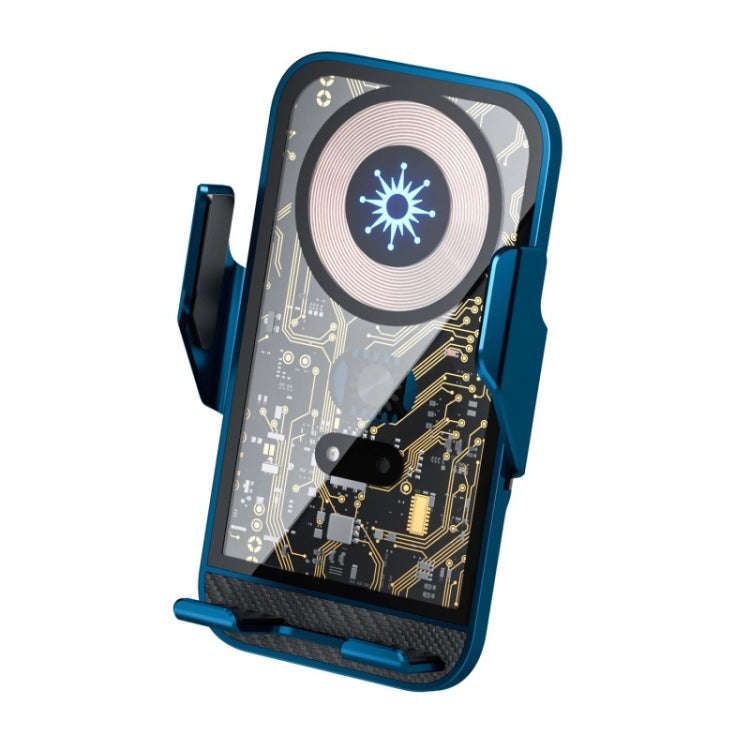 C10 Car Navigation Infrared Sensor Transparent Wireless Charger 15W Fast Charger Phone Stand(Blue)