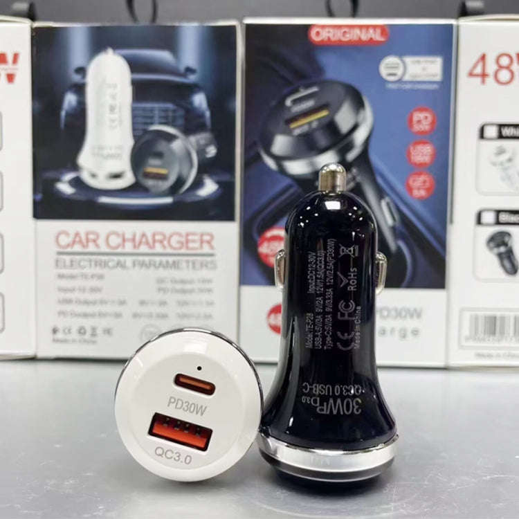P28 USB-C PD30W + QC3.0 18W USB Dual Port Car Charger(Black)