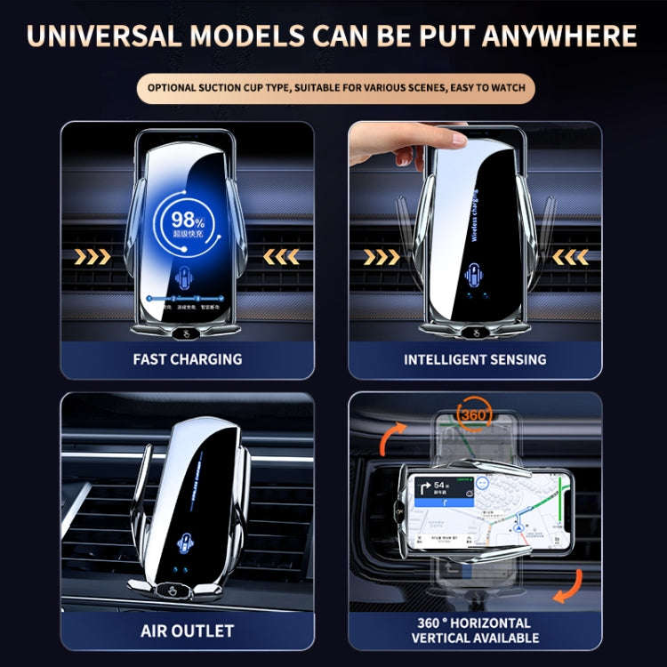 A2 Car Mobile Phone Bracket Wireless 15W Fast Charging Automatic Smart Sensor Stand(Silver)