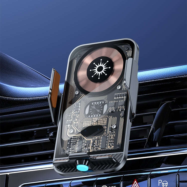 C11 Car 15W Automatically Open Transparent Type-C Wireless Charger Stand(Gray)