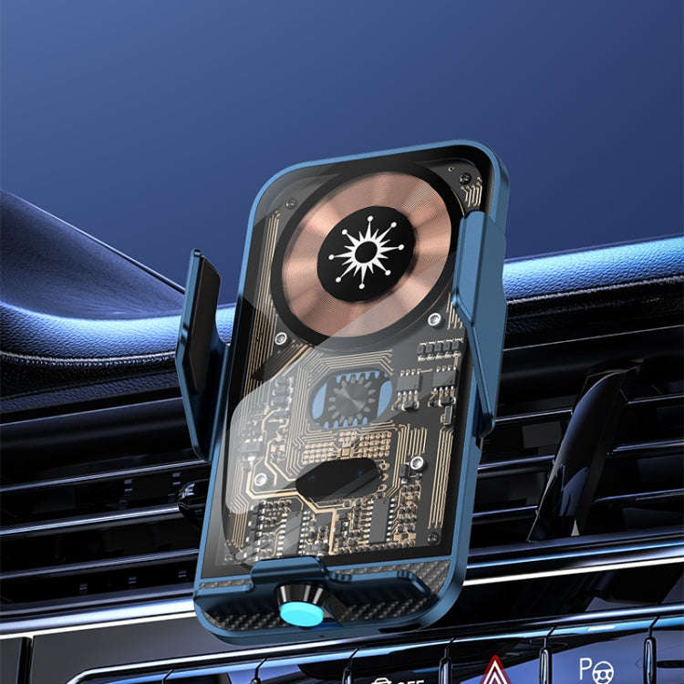 C11 Car 15W Automatically Open Transparent Type-C Wireless Charger Stand(Blue)