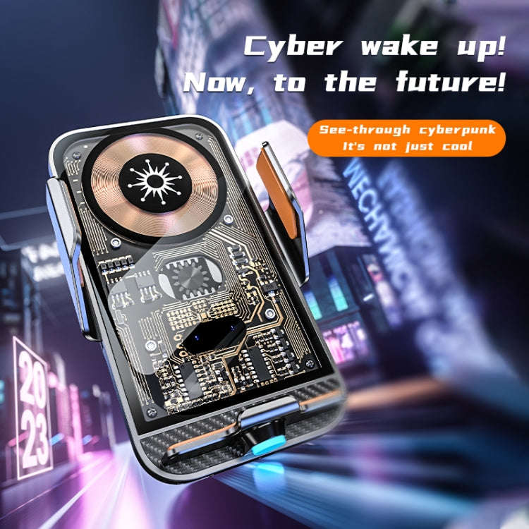 C11 Car 15W Automatically Open Transparent Type-C Wireless Charger Stand(Blue)